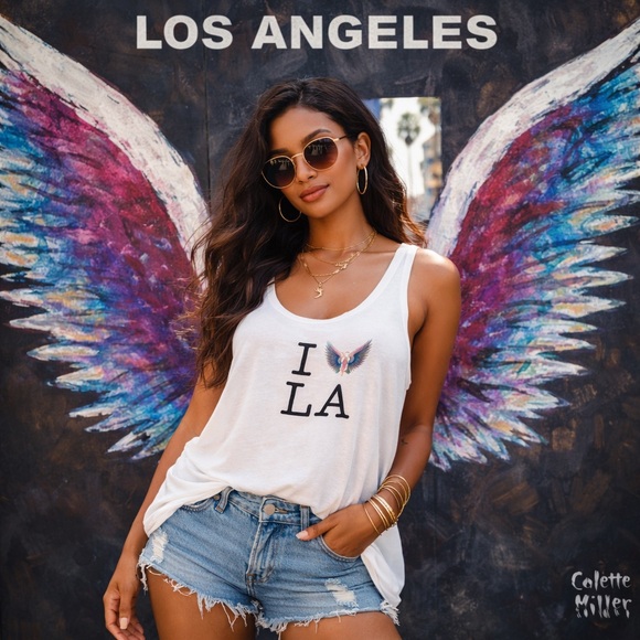 Collette Miller Tops - Boho Flowy Oversized I Love LA Tank Sz L Festival Soft Lightweight
